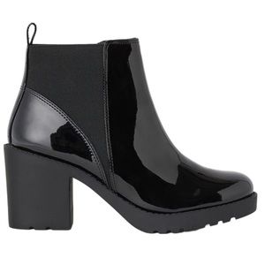 H&M Black Patent Ankle Boots With Block Heel